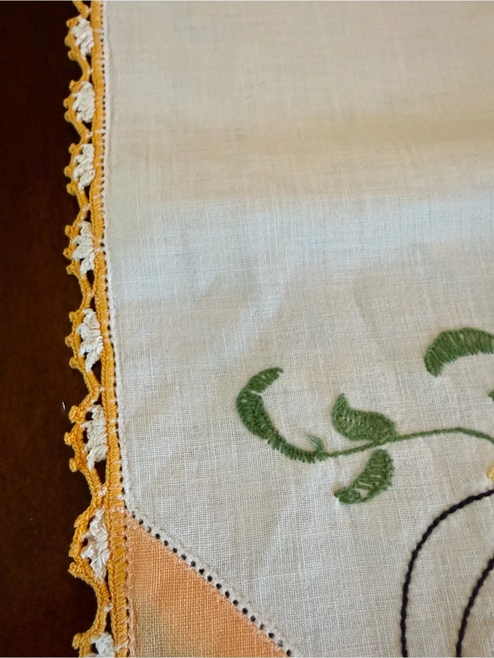 Vintage Embroidered Floral Basket Tablecloth - Orange and White Fall